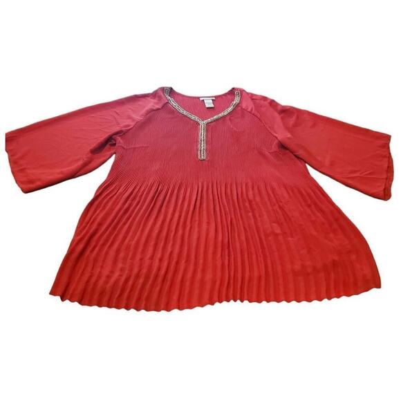 Catherines pleated lower half wide kimono style sleeves beading top 3X - Picture 1 of 6